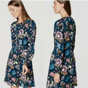 LOFT Floral Long Sleeve A-Line Dress